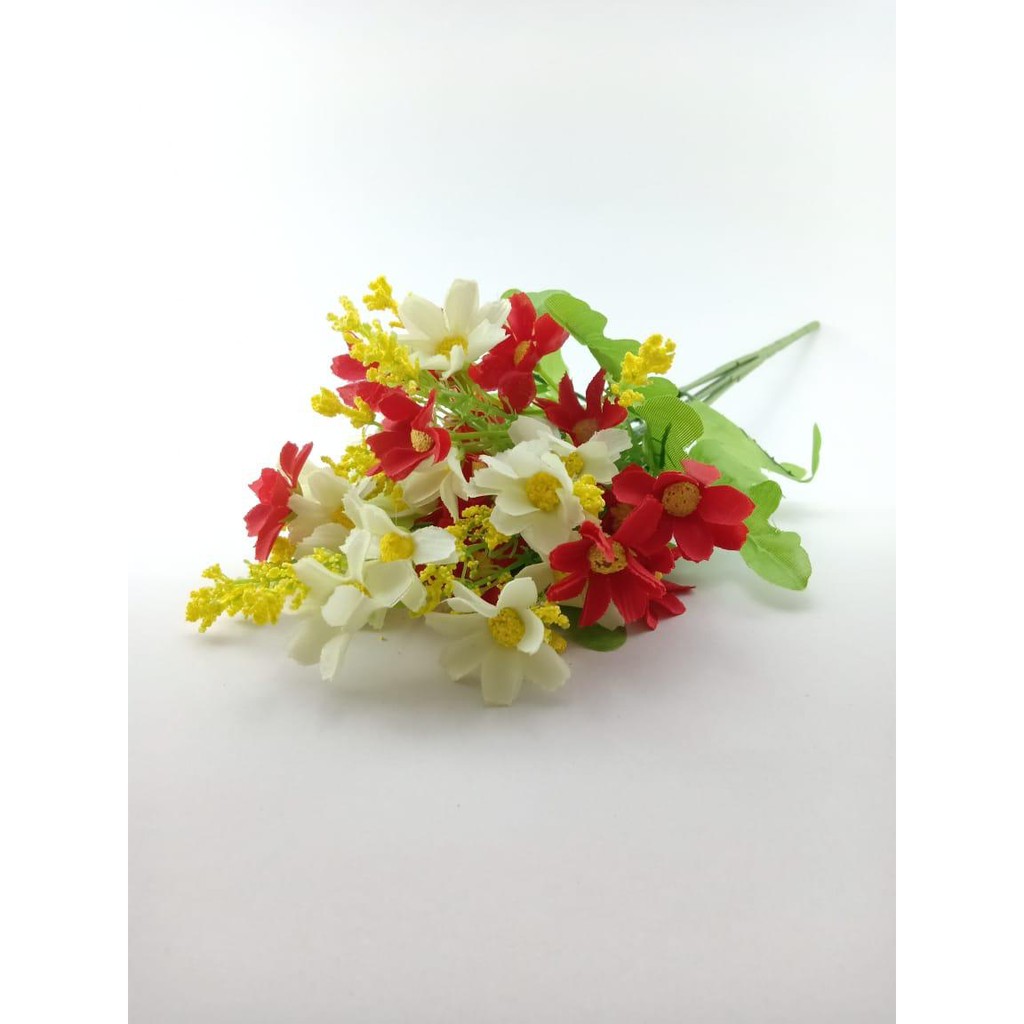 COD BUNGA DAISY BUNGA TANGKAI PLASTIK BUNGA ARTIFISIAL BUNGA PAJANGAN IMITASI  BUNGA HIASAN BT9001-MERAH PUTIH