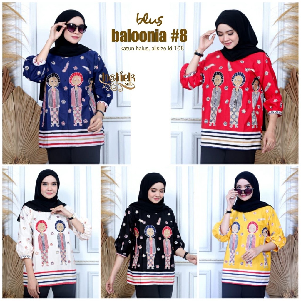 PREMIUM Blus Baloonia Karakter Batik Mami #8 Katun Atasan Kerja Casual Kantor Meeting Batik Baju Cewek Lengan Lonceng Kain Jamu Gendong Karakter Lucu Tejo Simbok Kekinian Viral Batik