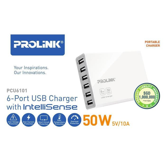 PROLINK PCU6101 WHITE USB CHARGER WITH INTELLISENSE [5-PORT]