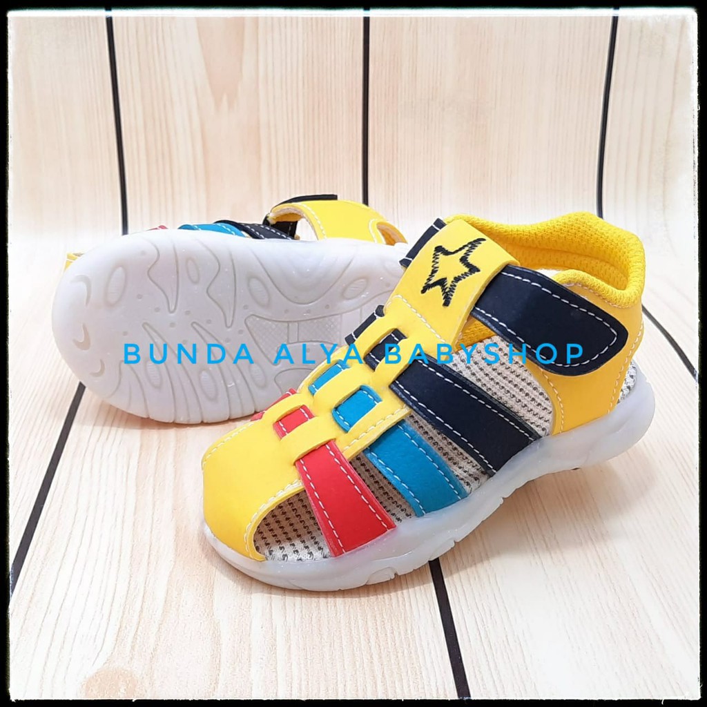 Sendal Anak Laki Laki Usia 4 Tahunan Tali Alas Karet Size 29 - 30 - Sendal Anak Cowok Tali Bintang KUNING Alas Karet Anti Licin