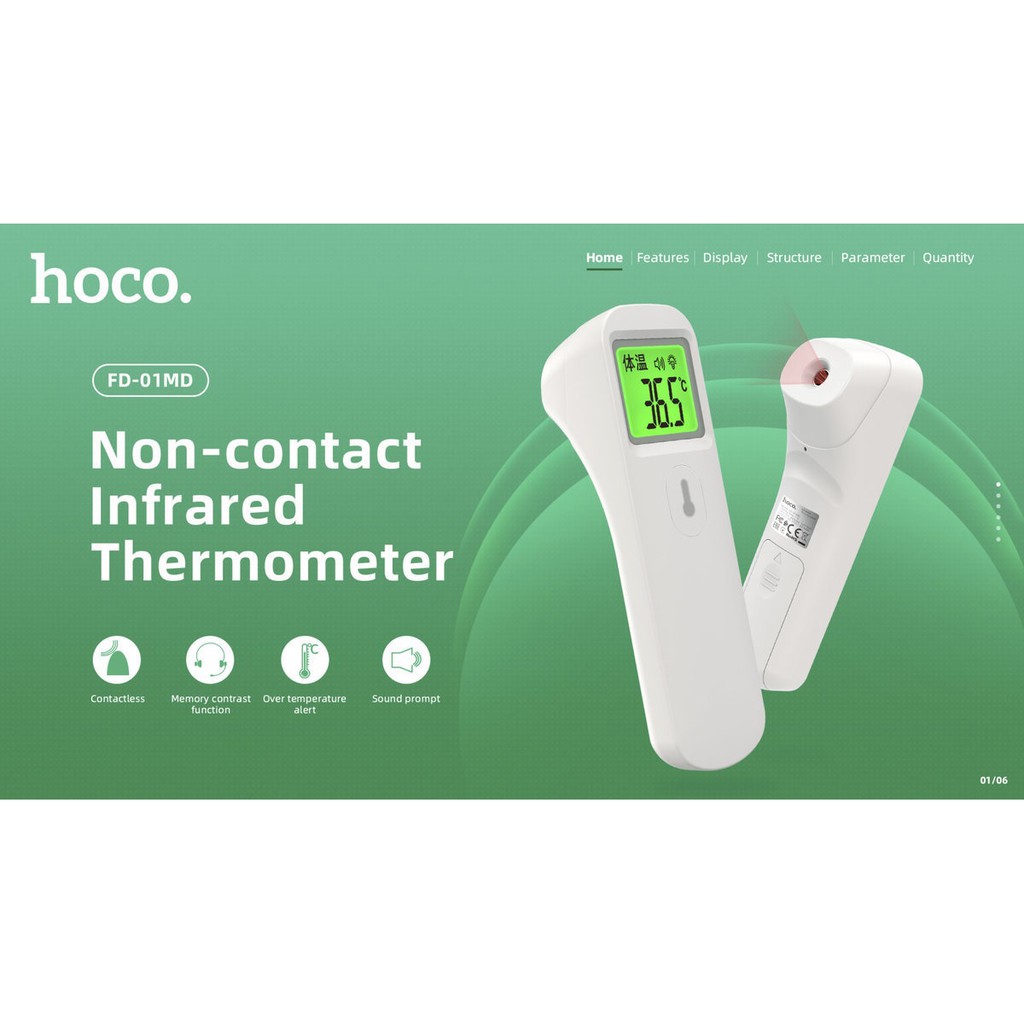 HOCO FD-01MD - Non-Contact Infrared Thermometer with LCD Display - Termometer Infrared dengan LCD