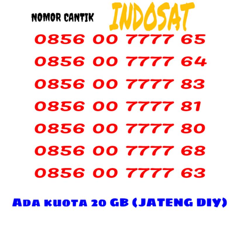 NOMOR CANTIK INDOSAT BONUS KUOTA 20 GB JATENG.