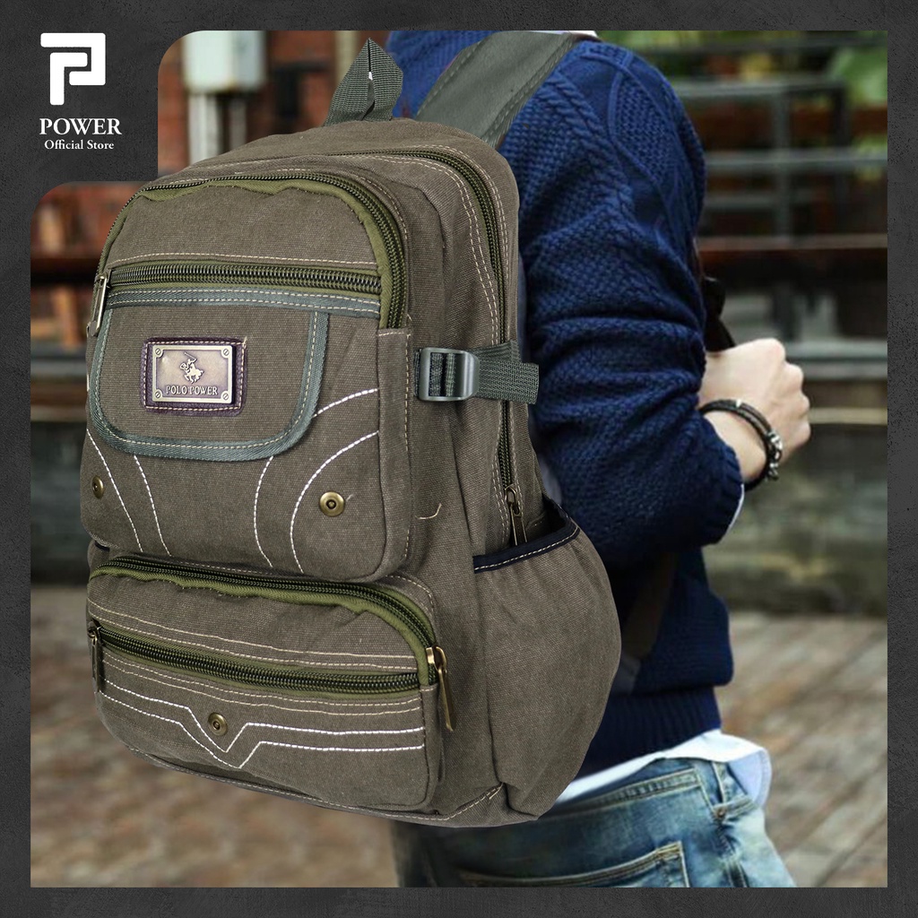 Polo Power Tas Ransel Kanvas Pria Backpack Casual Import Tas Punggung Pria Trendy Tas Polo Original