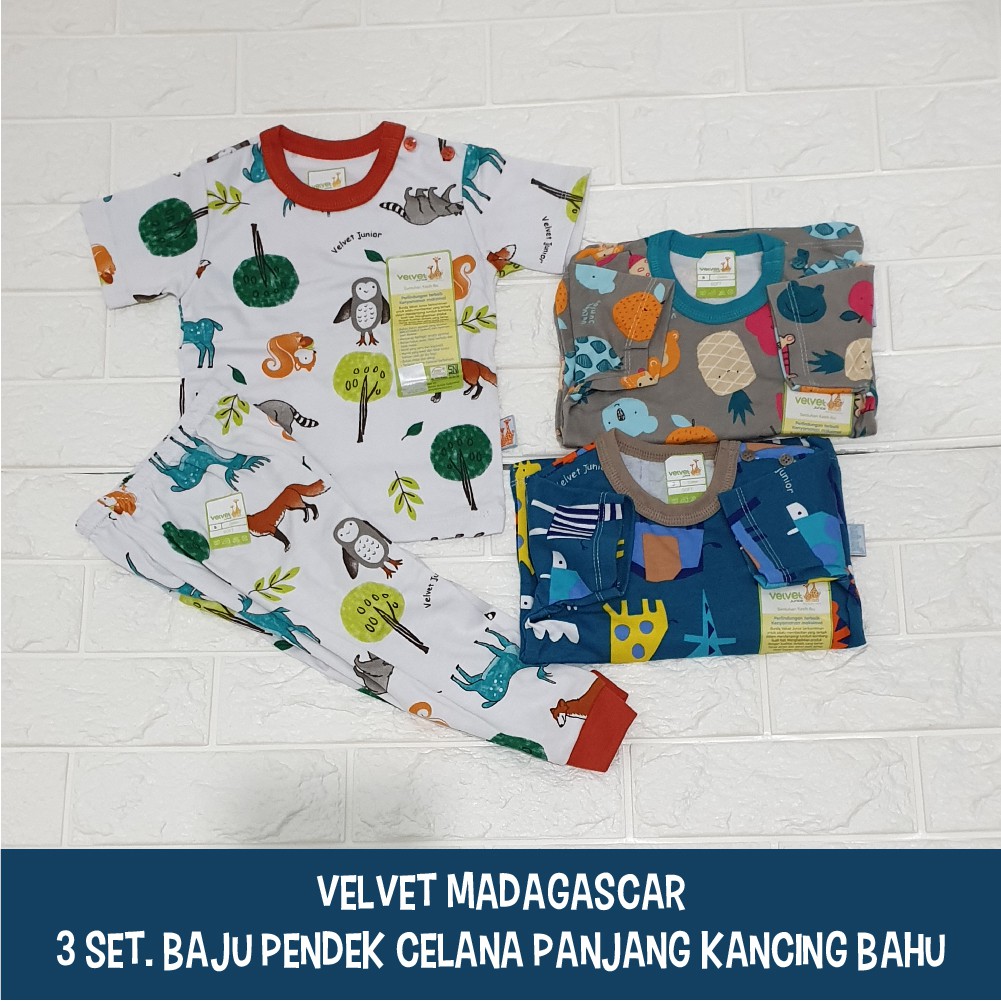 Velvet Junior (3 SETELAN) Baju Lengan Pendek Celana Panjang