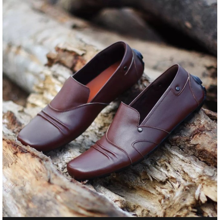 Sepatu Kasual Slip On Hitam Crocodile Slop Justin Bahan Kulit Asli Semi Formal Nyaman Keren Santai