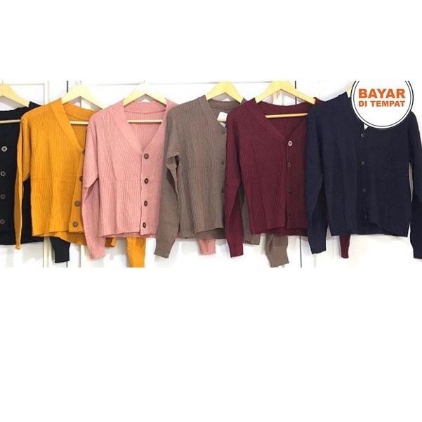 WILLY CARDY - Cardigan Kancing Batok - Cardigan Crop Rajut - Cardigan Crop - Kardigan basic Polos Kardigan Rajut Wanita - Knit Kardigan - Cardigan Rajut Kancing / Willy Crop Cardy Rajut-hitam