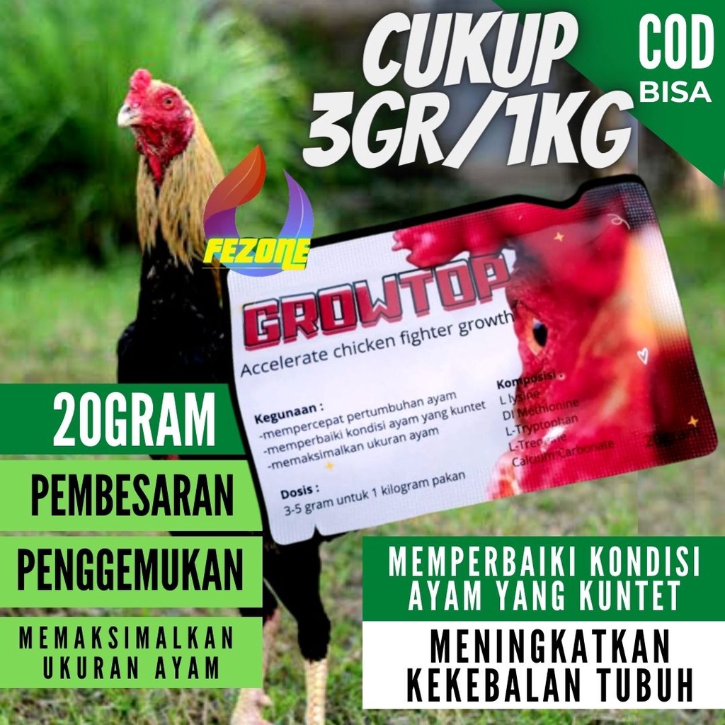 Multivitamin Pemacu Tumbuh Kembang Ayam Pemaksimal Ukuran Ayam Aduan Tumbuh Super Cepat dan Lebih Sehat Ampuh Original FEZONE