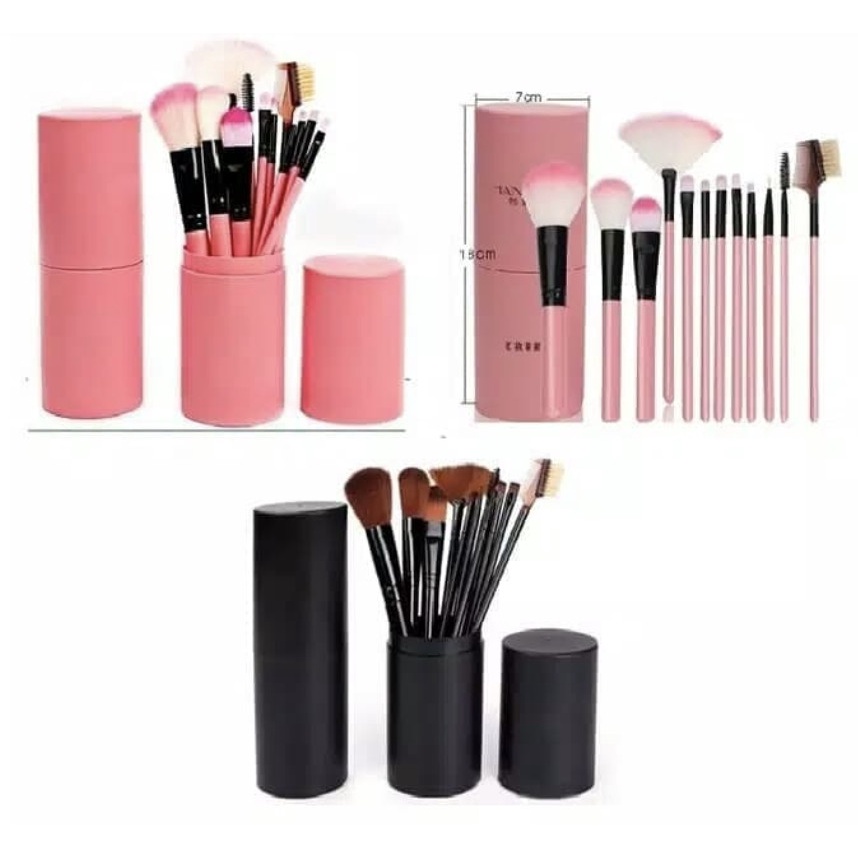 Kuas Make Up Brush 12 pcs Dengan Tabung Penyimpanan / 12pcs Brush Make Up Kuas Makeup + Set Tabung Lengkap Bulu Lembut Kuat &amp; Gagang Kokoh