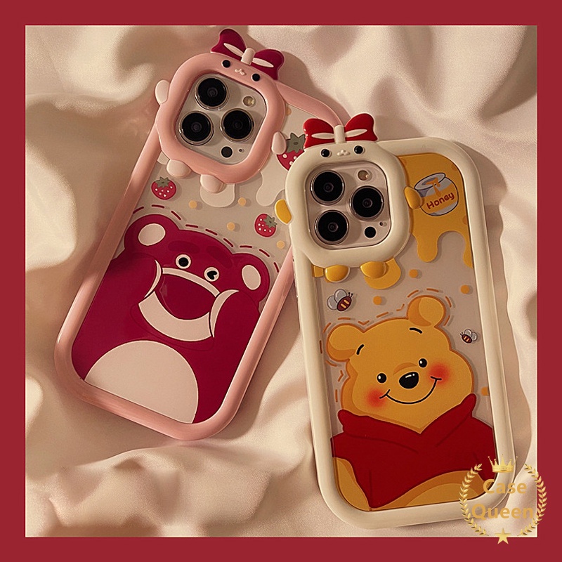 Case OPPO A17 A95 A16K A16E A52 A92 A96 A7 A5S A12 A3S A12E A53 A74 A76 Reno 5 5F 4F 7 A55 A17K A15 A16 A9 A54 A57 2022 A15s A5 A16s A31Disney Winnie The Pooh Beruang Strawberry Lucu