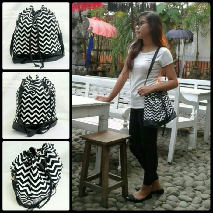 SPECIAL Bucket bag tas slingbag serut zigzag rainbow BEST SELLER