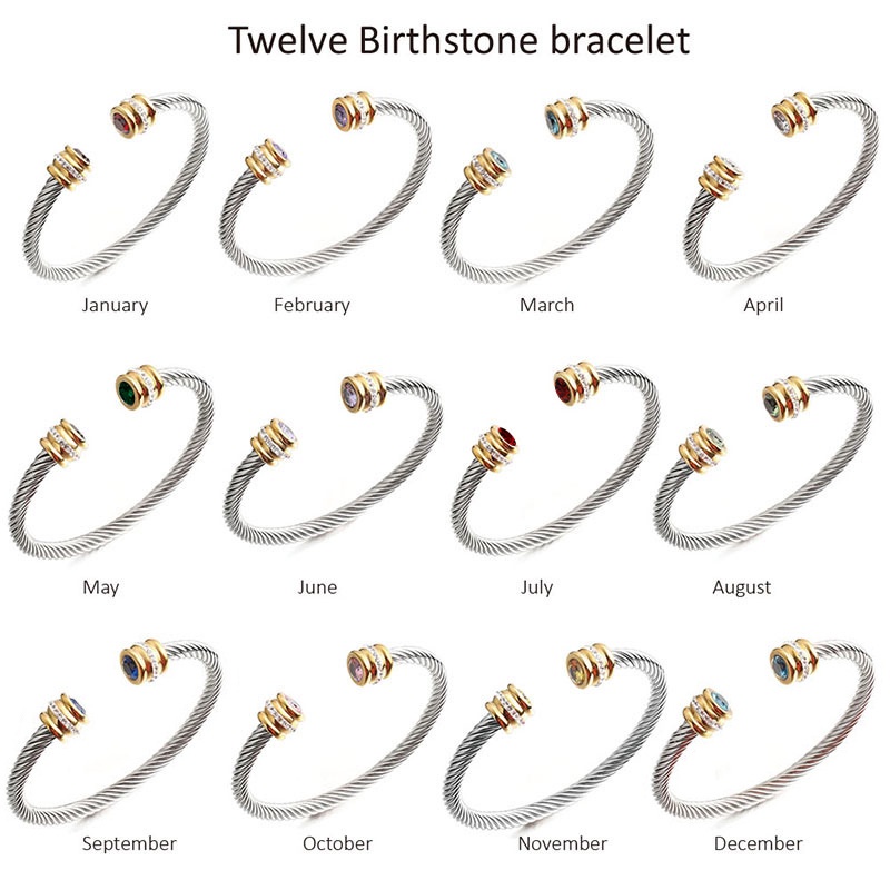 Gelang Titanium steel 18K Gold Cubic Zirconia Birthstone Hypoallergenic Untuk Pria Dan Wanita