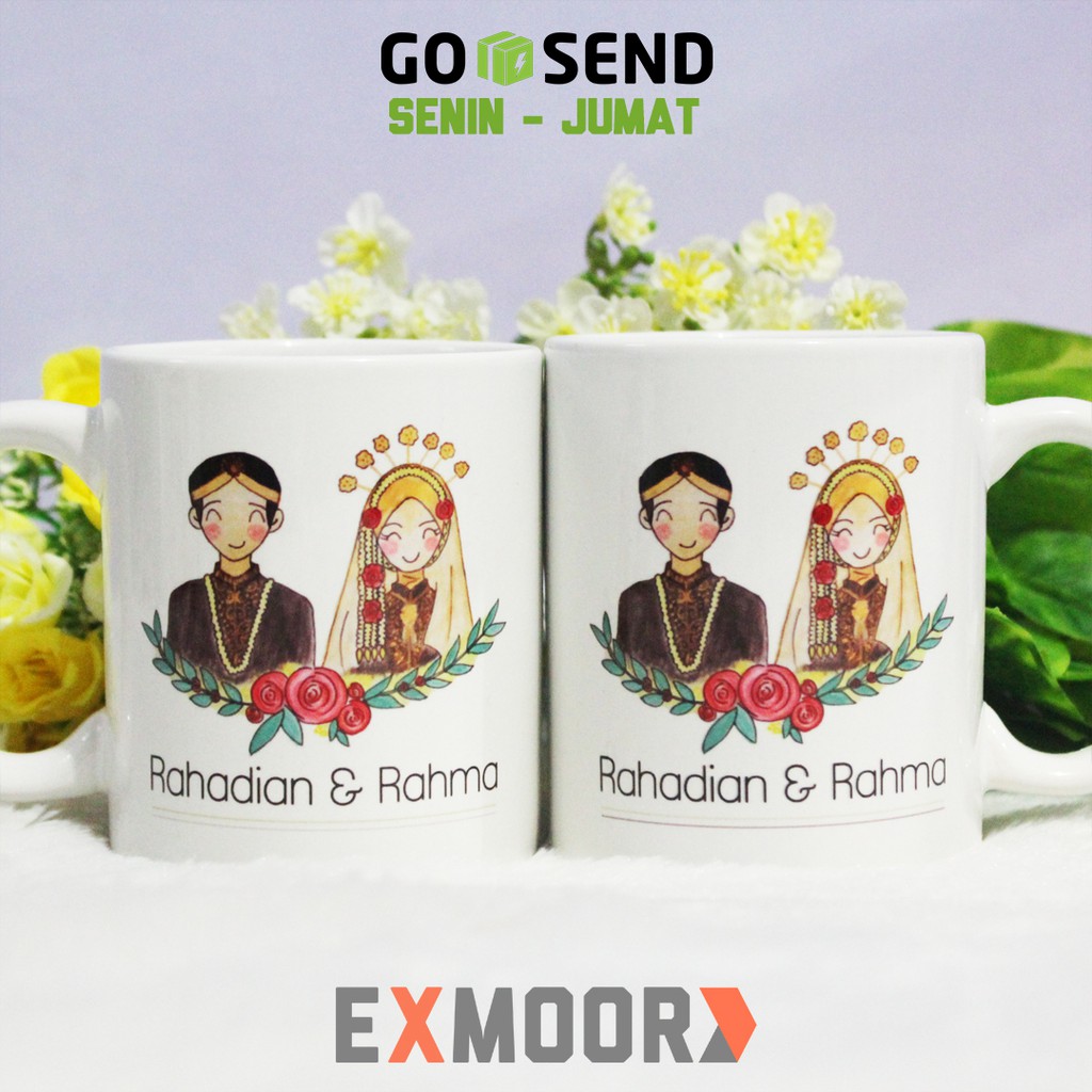 Kado Pernikahan Mug Couple Pengantin Adat Jawa Model Hijab