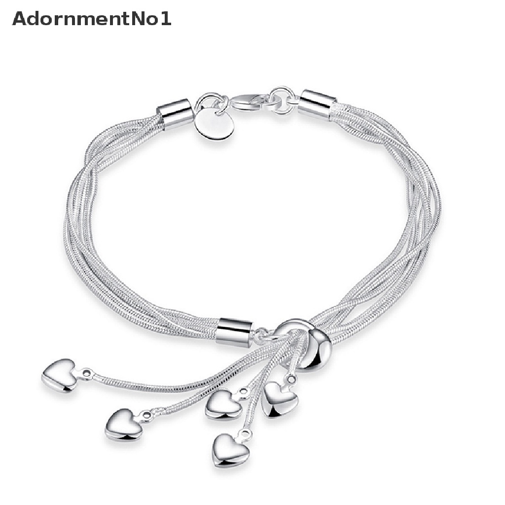 (AdornmentNo1) Gelang Tangan Rantai Lapis Silver Motif Hati Aksen Rumbai Untuk Perhiasan Wanita