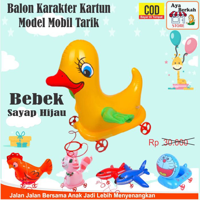 Balon Pvc Karakter Tiup Mainan edukasi anak Model Mobil Tarik hewan cocok hadiah ulang tahun