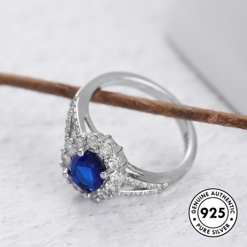 Cincin Sapphire Mewah Bahan S925 Silver