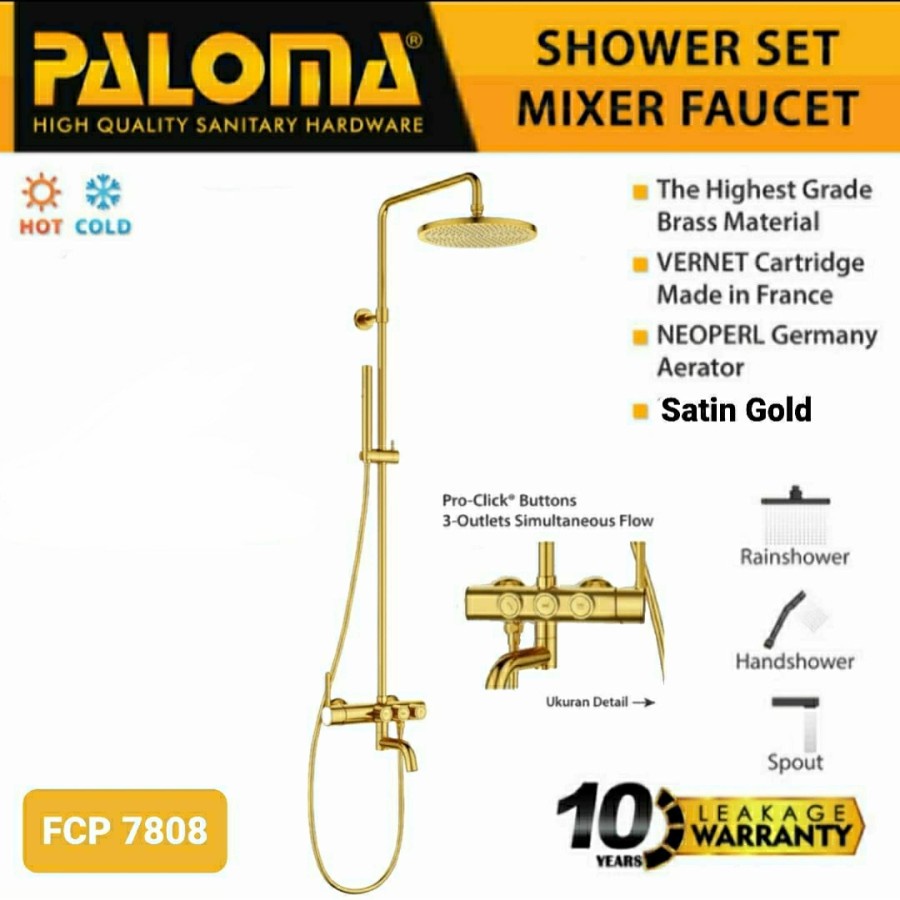 PALOMA 7808 KRAN SHOWER TIANG SET PANAS DINGIN KRAN AIR SATIN GOLD