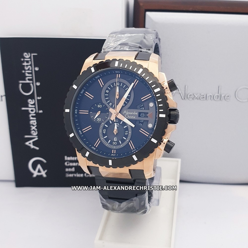 jam tangan Pria Alexandre Christie AC 6532MC BLRG black rosegold Alexander Cristie Original