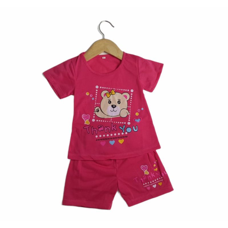 SETELAN ANAK SIKUNING PAKAIAN BAJU ANAK PEREMPUAN MOTIF THANK YOU BEAR CELANA PENDEK BAJU PENDEK