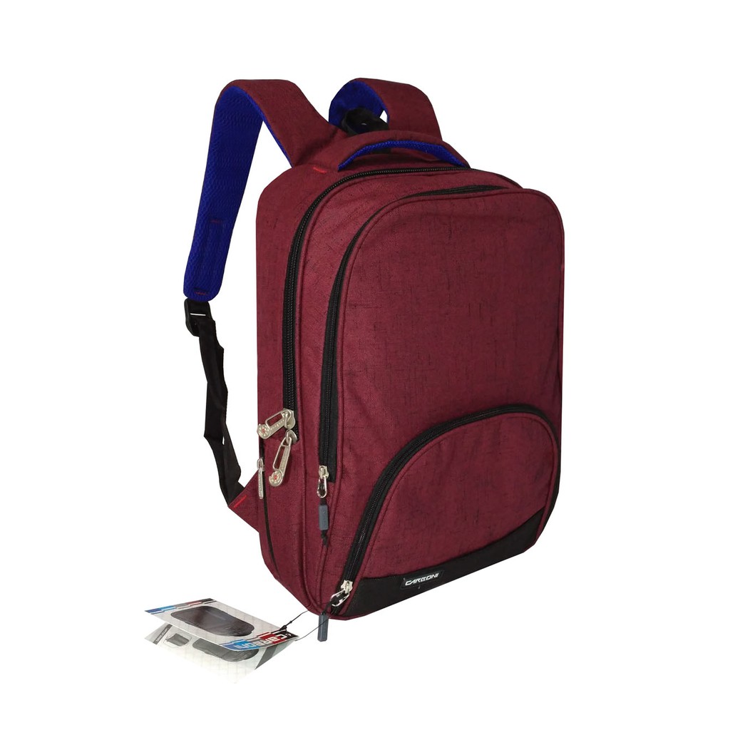 .Carboni Make My Day Original Casual Backpack Laptop Sistem RA00015 17 - Red + Raincover waterproop