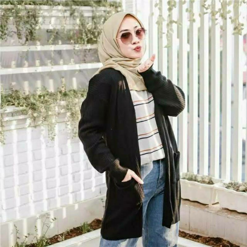 KARDIGAN BELLE/CARDI OVERSIZE RAJUT PREMIUM-Hitam