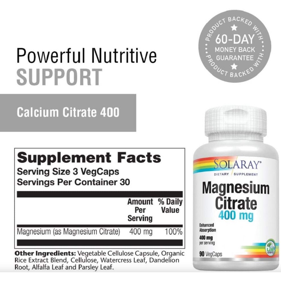 Solaray Magnesium Citrate 400 mg 90cap Magnesium Citrate ORI USA