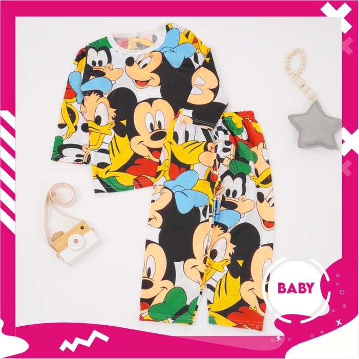 Setelan piyama koas anak baju tidur cewek cowok unyu full motif Mickey one set pakaian santai lengan