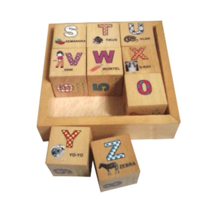Mainan Edukatif / Edukasi Anak - Balok Alphabet Huruf Angka Gambar ABC