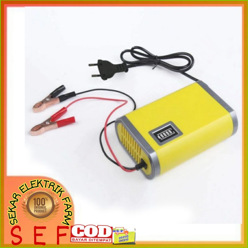 Alat Cas Aki 12V 6A /Car Truck Motorcycle Battery Charger 12V 2A / 6 Amper Cas accu Universal indikator Kuning