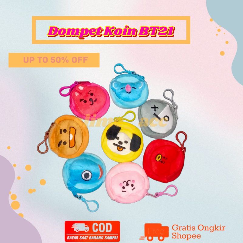 Dompet Koin Bulu Karakter BT21 3D / Dompet Koin Bts Anak / Gantungan Koin / Gantungan Kunci Koin Bt2