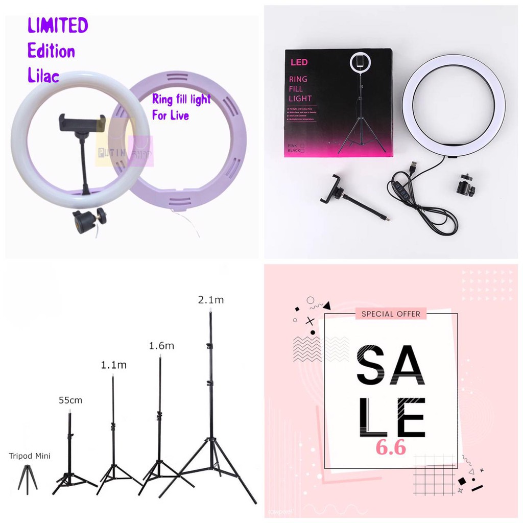 limited lilac Ring fill Light + Tripod Stand + Phone Holder / ring selfie tiktok video live makeup