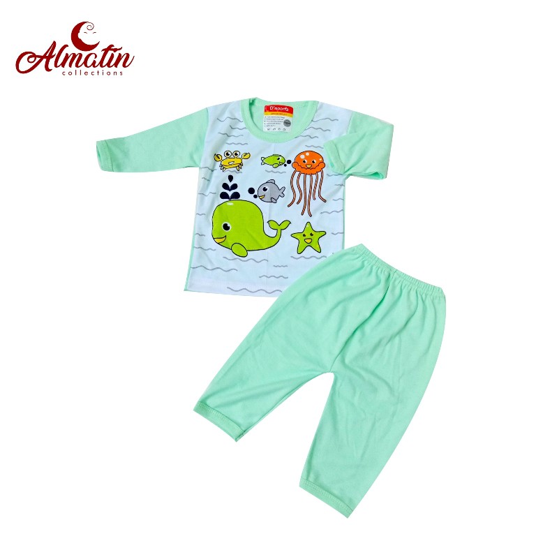 3 Stel Bayi Laki-laki / Perempuan Lengan Panjang Gambar Kartun + Celana / Kaos Baju Bayi Dapat 3 pcs