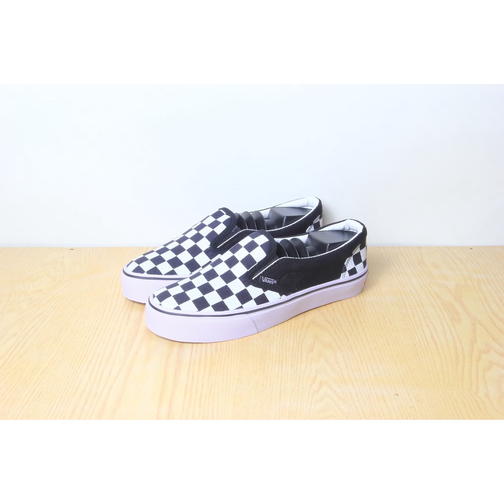 [GRADE ORIGINAL] SEPATU VANS SLIPON CHECKERBOARD CATUR - PUTIH HITAM ABU NAVY-Tengah Hitam