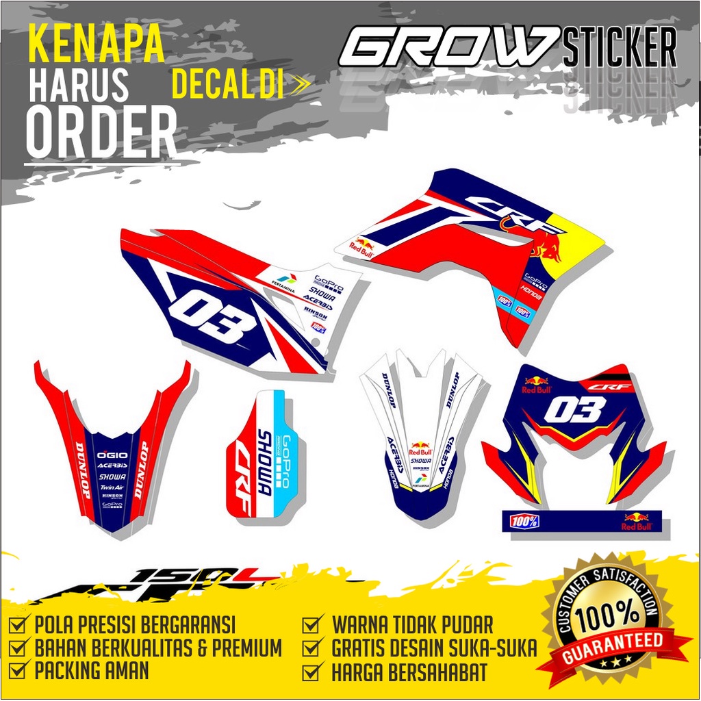 504 DEKAL STICKER DECAL STIKER CRF 150 L Custom full body GROW 033 MOTIF REDBULL KEREN