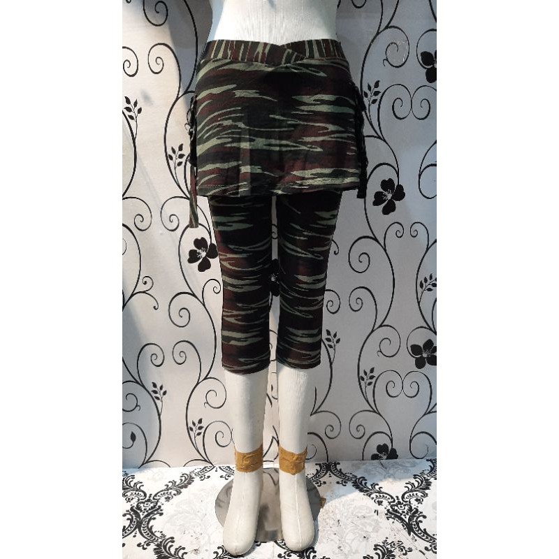 Celana rok senam kantong loreng army pendek 7/8 bahan super yovis sport