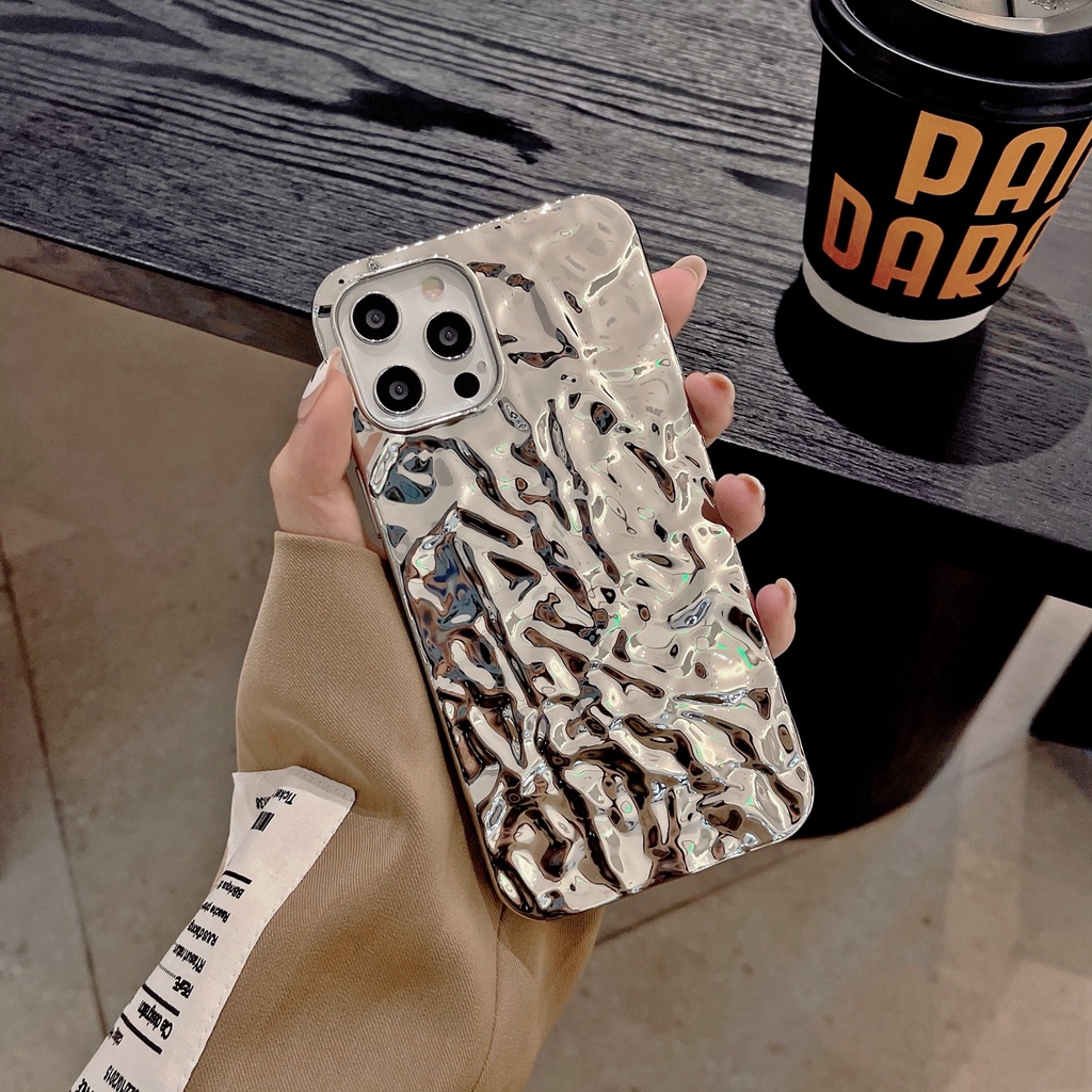 Soft Case Motif Kertas Timah Warna Silver Untuk Iphone 13 12 11 Pro Max 8 + 7 Plus X Xs Max Xr X