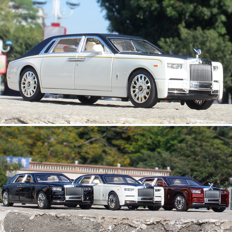 Mainan Simulasi Mobil Roll-Royce Phantom Bahan Alloy Skala 1 / 24 Dengan Suara + Lampu Untuk Hadiah