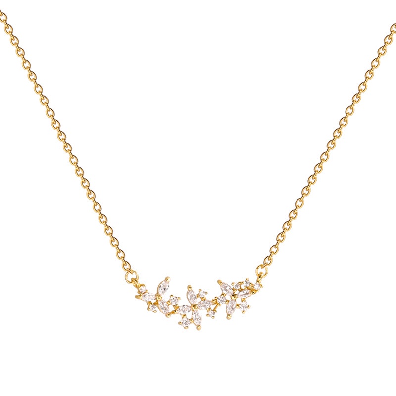 Kalung Rantai Klavikula Hias Liontin Kelopak Bunga Bahan Zirkon Alloy Untuk Wanita
