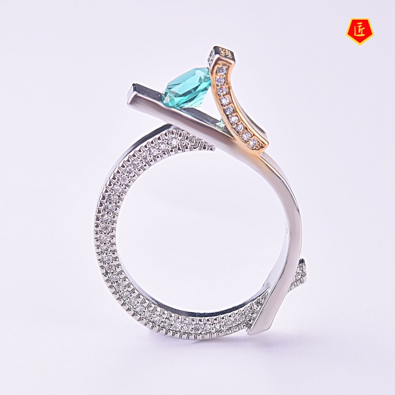 [Ready Stock]Creative Inlaid Green Crystal Square Diamond Ring