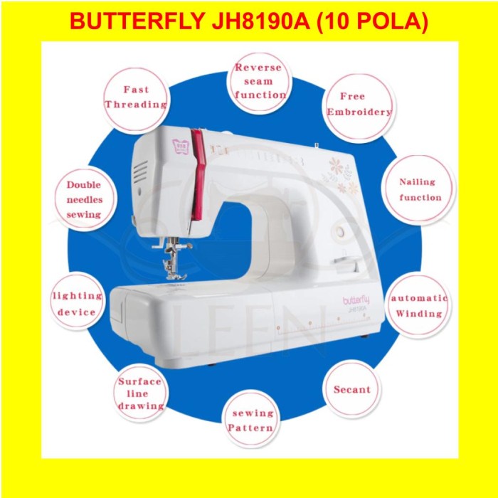 Mesin Jahit Portable BUTTERFLY JH 8190A 10 Pola ORI JH8190A LEEN