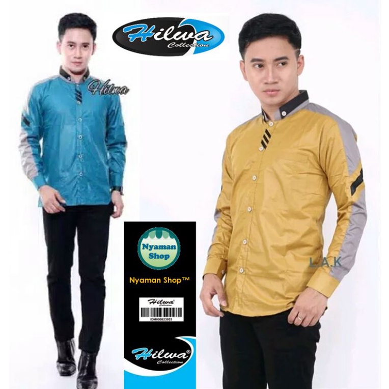 𝗛𝗜𝗟𝗪𝗔 - Baju Koko Pria Hijau Tosca Kuning List Samping