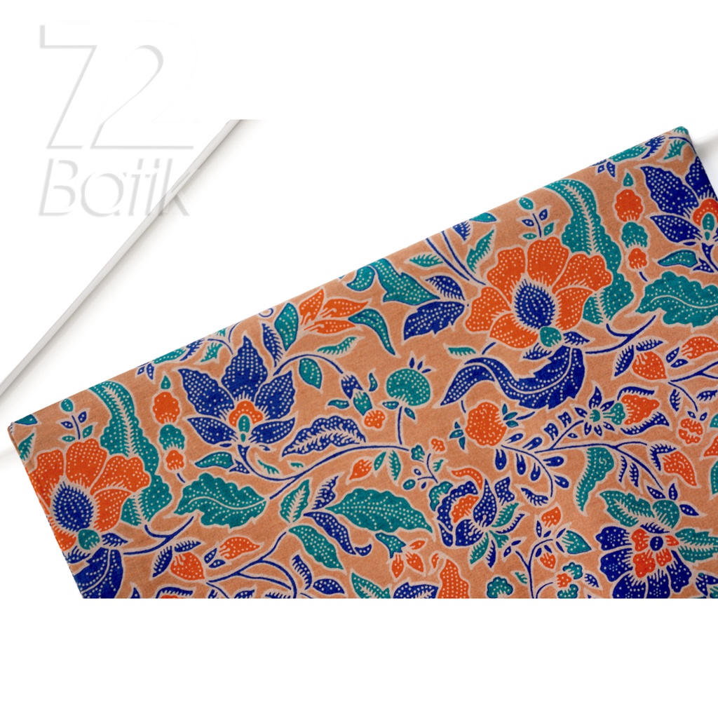 BAHAN BATIK PREMIUM Katun Motif Kembang Alas Warna Cream Orange Hijau Biru 729314 Cap 72 Jarik Jarit Samping Kebat Panjang Batik Katun Modern Premium Bahan Seragam Batik Pernikahan Kantor Keluarga Murah Kamen Jadi Batik Bali Lembaran