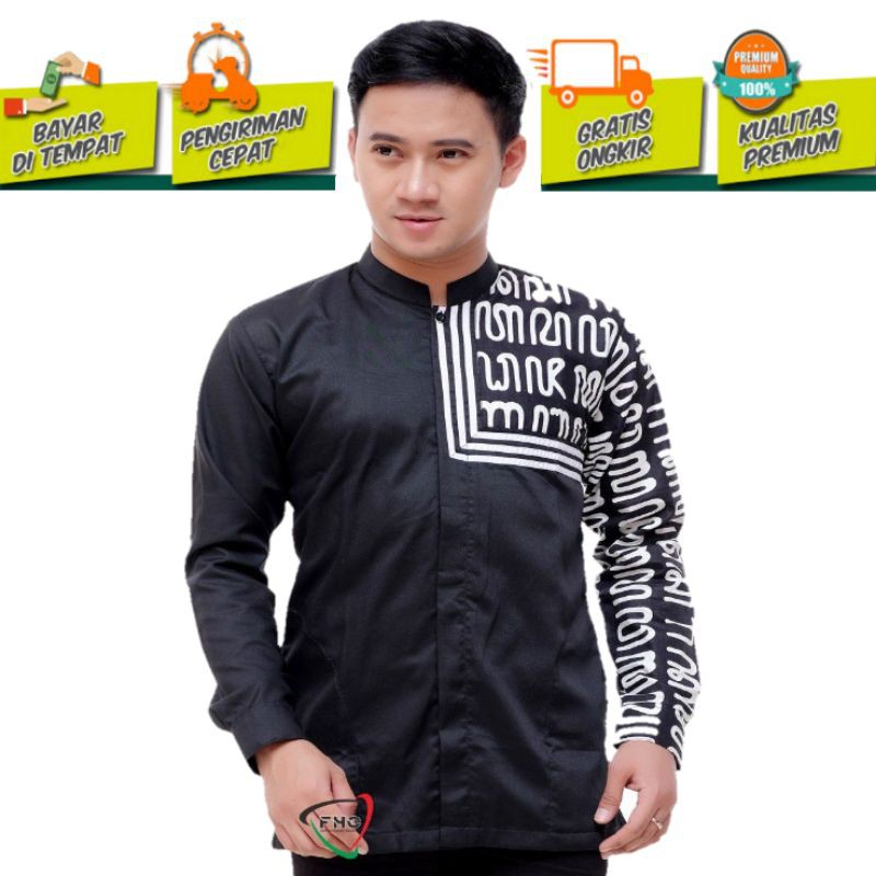 BAJU KOKO PRIA LENGAN PANJANG SERAGAM HADROH AZZAHIR BAJU GUS AZMI SYUBANUL MUSLIMIN AKSARA JAWA