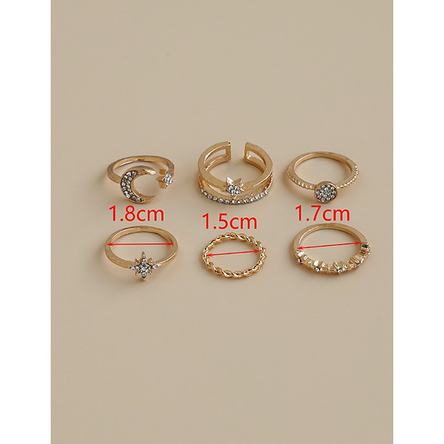 LRC Cincin Set Fashion Golden Alloy Diamond Moon Pentagram Ring Set P16559