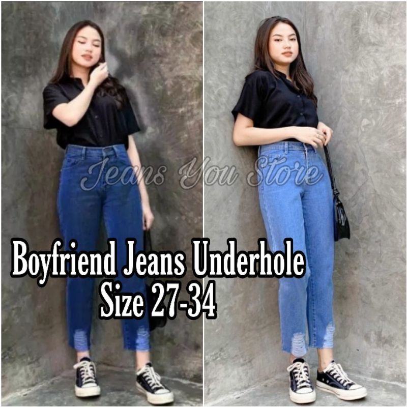 Celana jeans boyfriend sobek highwist jumbo