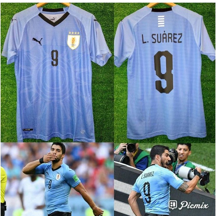 NJSTO1741 JERSEY URUGUAY HOME PIALA DUNIA 2018 PLUS NAMSET GREAS ORI OFFICIAL