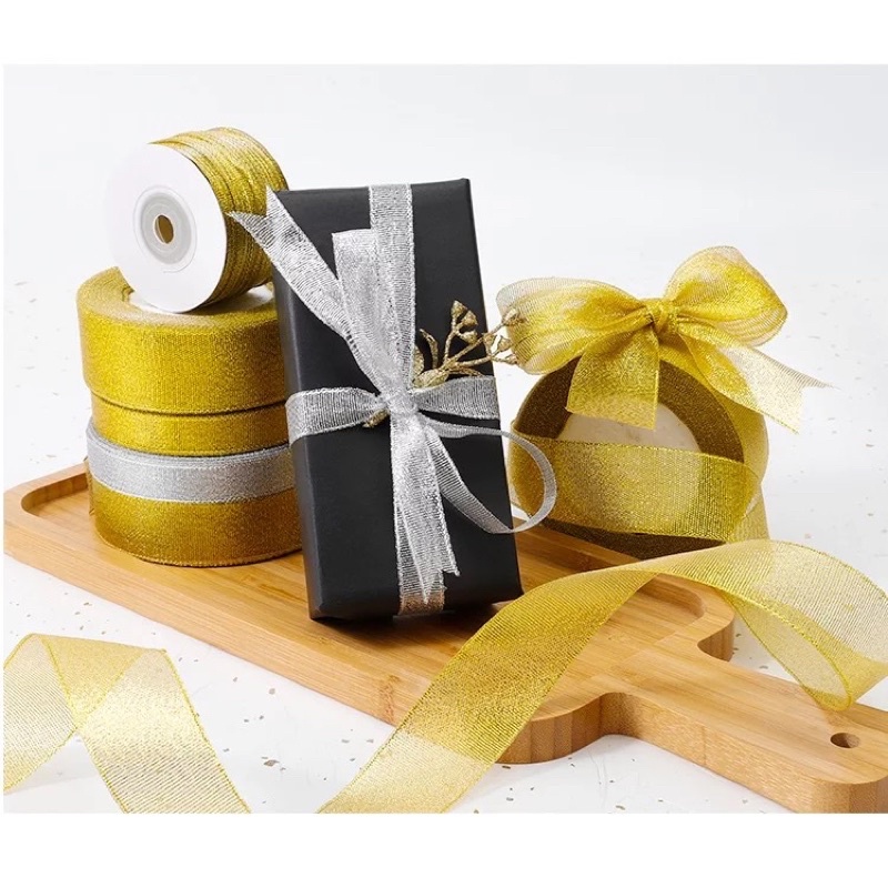 ( 3 Meter ) PITA METALIK GLITER GOLD / SILVER - METALLIC GLITTER EMAS PERAK 1 INCH / 2.5 CM / 1.5 IN 4 CM / 2 IN 5 CM HIASAN KADO PARCEL HAMPERS - FANCY METALLIC RIBBON