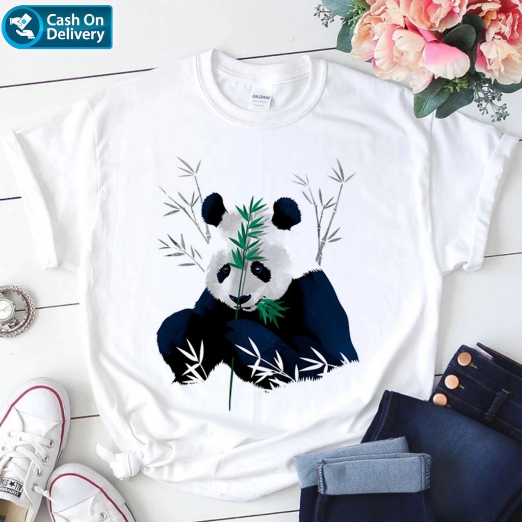 Kaos Wanita Gambar Panda Murah Lengan Pendek Kekinian Bahan Katun Combed Kaos Cewek Import Oversize