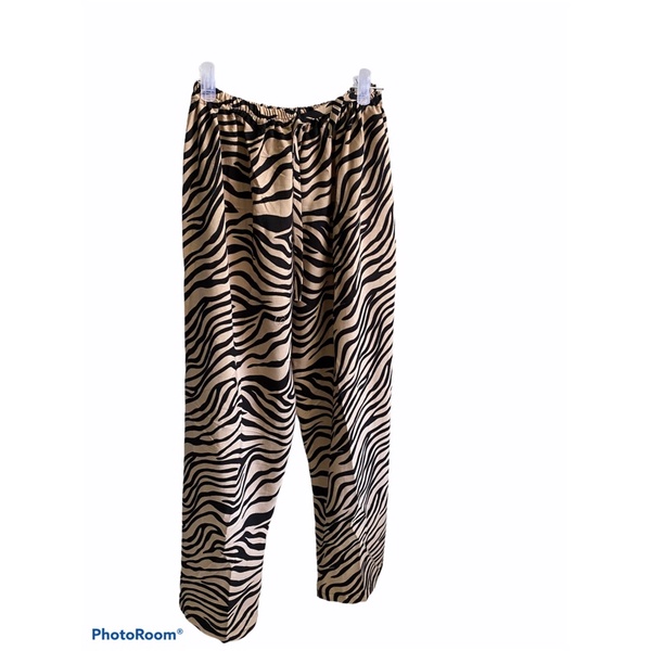 CELANA KULOT PANJANG WANITA TALI POLOS & MOTIF A031-Coklat moka zebra