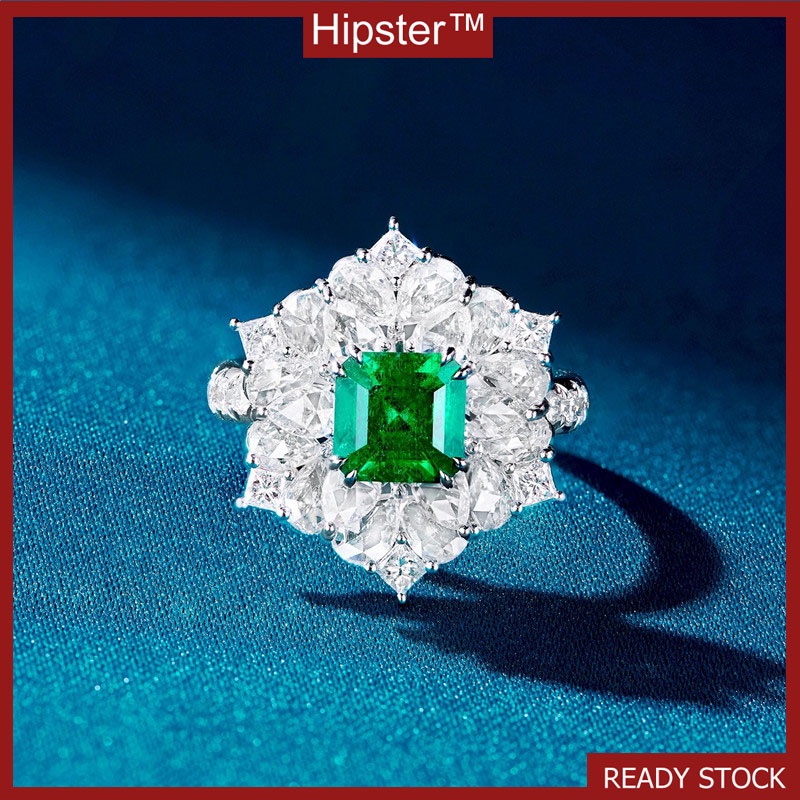 New Design Square Diamond Natural Emerald Adjustable Ring