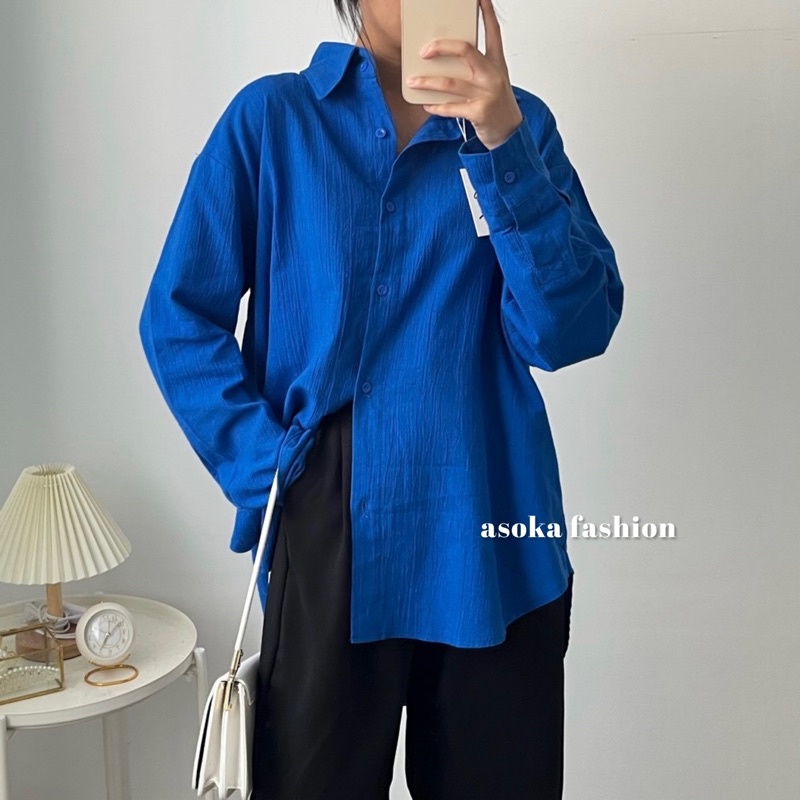 ASOKA Suki Shirt 2022 - Kemeja Crinkle Basic Oversize Atasan Wanita - Bumil Friendly - Basic Shirt